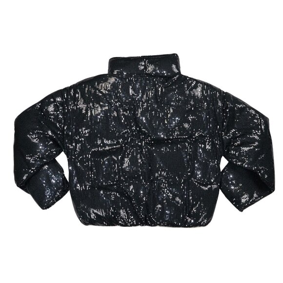 Steve Madden Stratton Sequined Puffer Style Full Zip Women's Coat M NWT Black - Picture 3 of 3